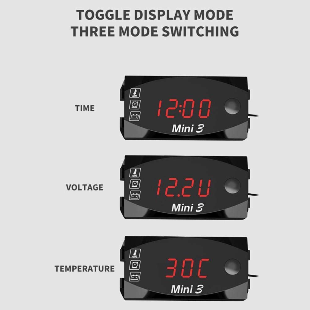 Display for Air Temperature Time Clock and Voltage Waterproof DC 12V LED Digital Display Voltmeter Qiilu Mini Style LED Display Meter